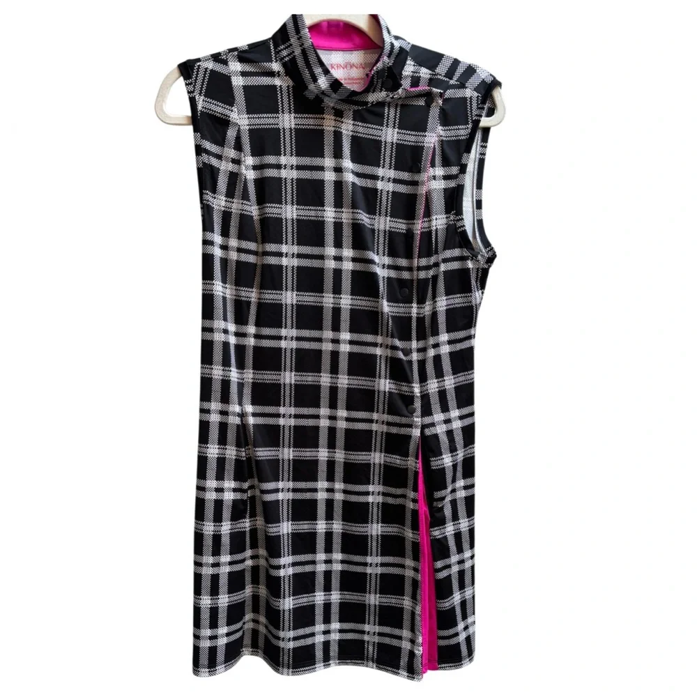 Kinona Plaid Gingham Black Pink Dress S - Picture 2 of 6